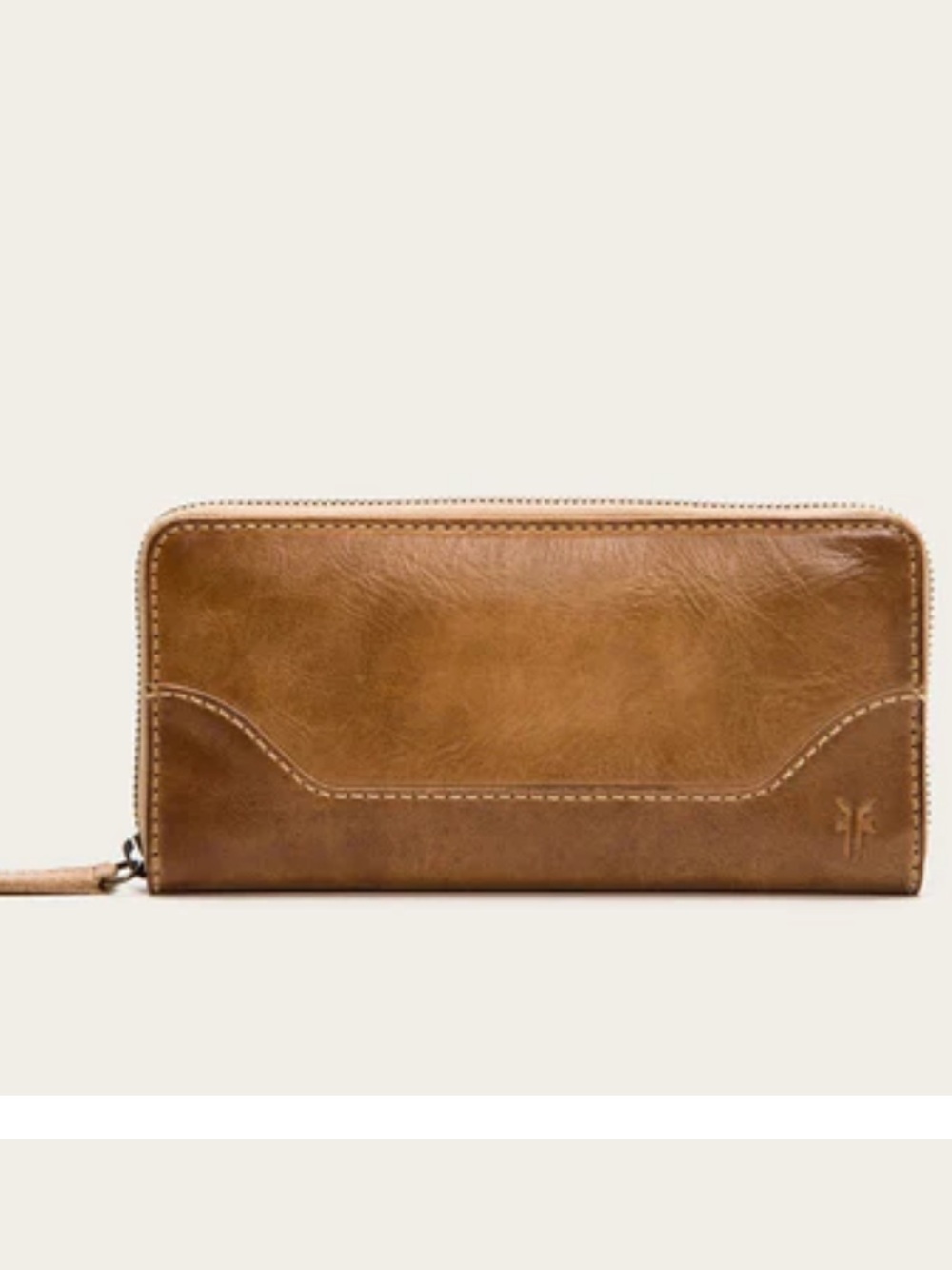 Frye Melissa brown beige zip around wallet leather continental